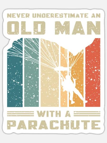Fallschirmspringer Alter Mann mit Fallschirm Retro - Sticker Größe S (10 x 10 cm) - Mattweiß