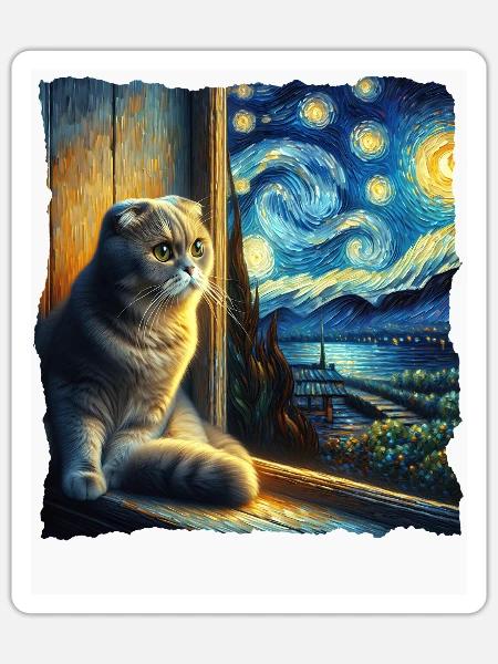 Faltohrkatze Starry Night - Sticker Größe S (10 x 10 cm) - Mattweiß