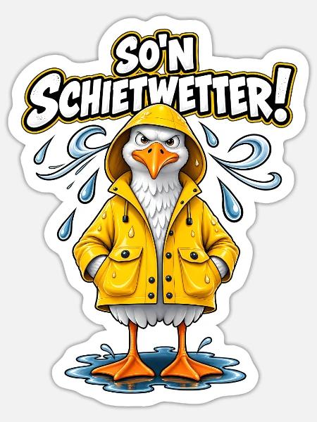 So’n Schietwetter – Lustige Möwe im Regen - Sticker Größe S (10 x 10 cm) - Mattweiß