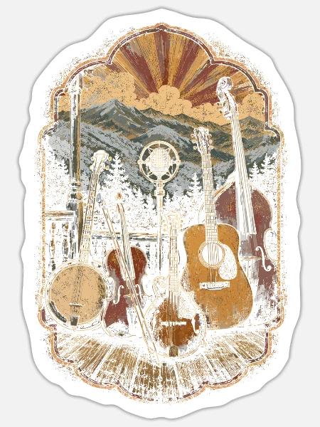 Bluegrass Musik - Sticker Größe S (10 x 10 cm) - Mattweiß