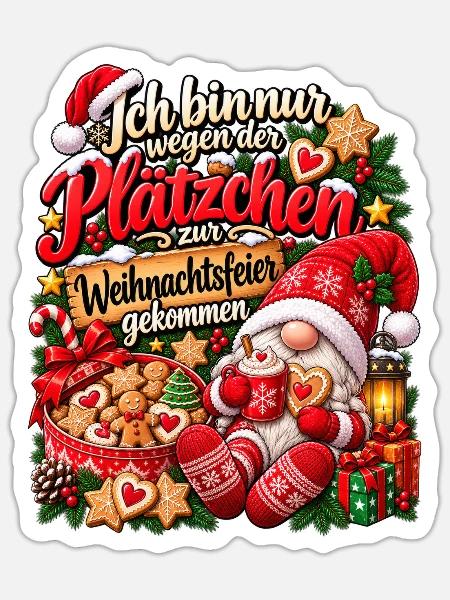 Lustiges Wichtel Weihnachtsgeschenk Plätzchen - Sticker Größe S (10 x 10 cm) - Mattweiß