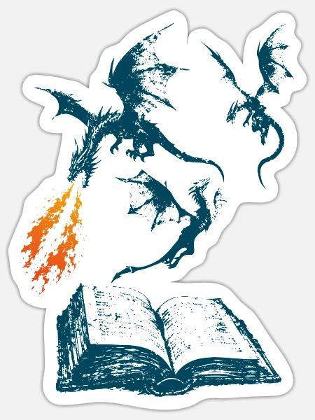 Buch Drachen Fantasy Lesen - Sticker Größe S (10 x 10 cm) - Mattweiß