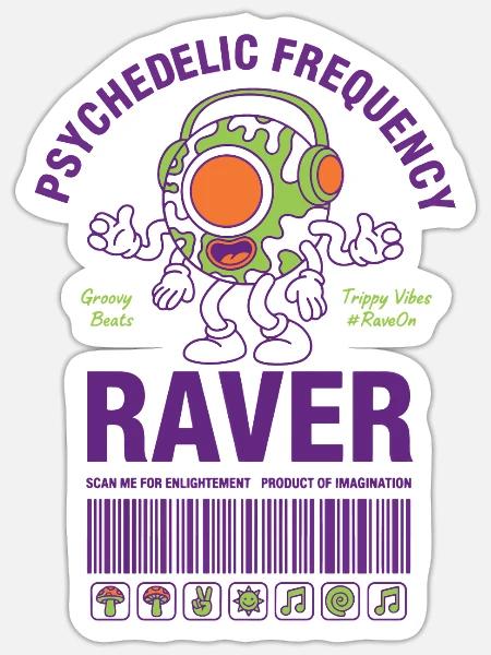 Psychedelic Frequency Raver Trippy Mushroom Rave - Sticker Größe S (10 x 10 cm) - Mattweiß