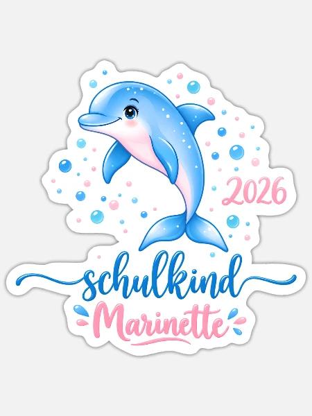 Delfin Schulkind Marinette 2026 - Sticker Größe S (10 x 10 cm) - Mattweiß