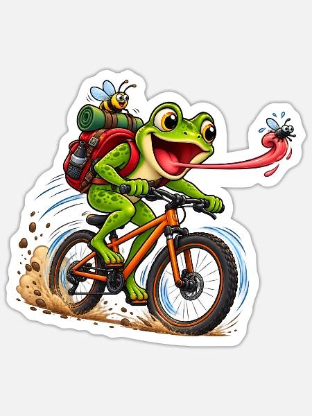 Funny Frog Riding Bicycle Cartoon - Sticker Größe S (10 x 10 cm) - Mattweiß