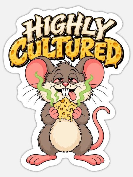Highly Cultured Maus mit Käse - Sticker Größe S (10 x 10 cm) - Mattweiß
