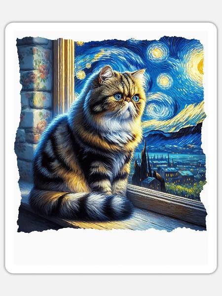 Exotische Kurzhaarkatze Starry Night - Sticker Größe S (10 x 10 cm) - Mattweiß