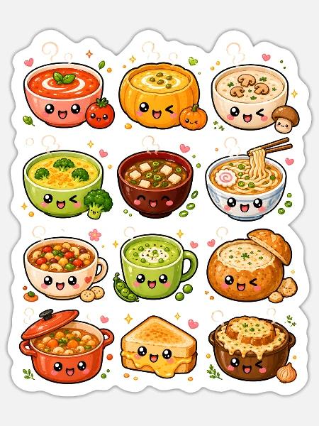 Kawaii Suppen | Soulfood & Küche - Sticker Größe S (10 x 10 cm) - Mattweiß