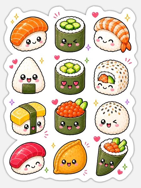 Kawaii Sushi | Japan Food & Reis - Sticker Größe S (10 x 10 cm) - Mattweiß