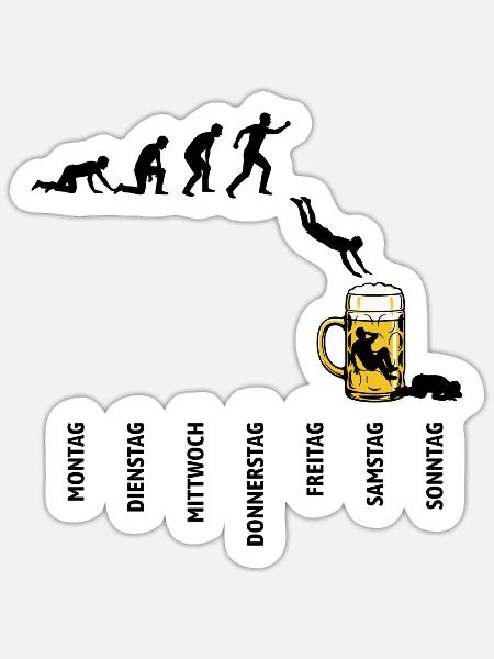 Bier Woche | Evolution | Bierglas | Saufen - Sticker Größe S (10 x 10 cm) - Mattweiß