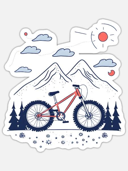 Mountainbiking Skizze - Sticker Größe S (10 x 10 cm) - Mattweiß