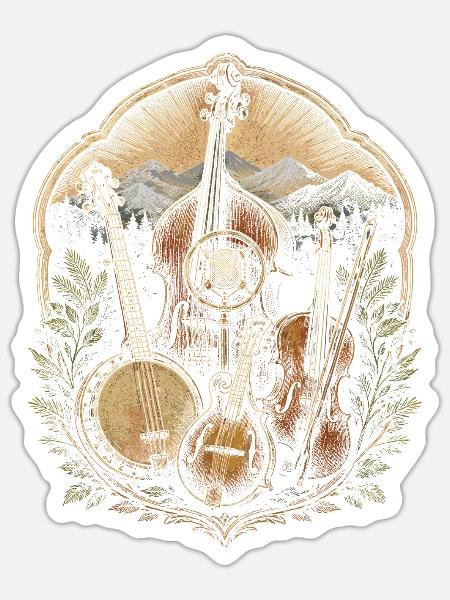 Bluegrass Musik - Sticker Größe S (10 x 10 cm) - Mattweiß