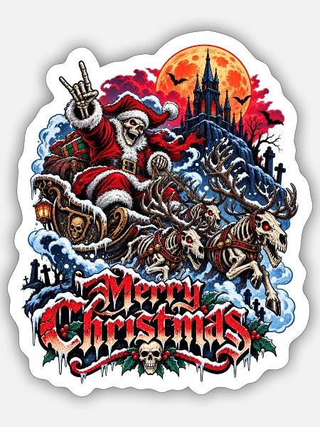 Gothic Santa Schlitten - Sticker Größe S (10 x 10 cm) - Mattweiß