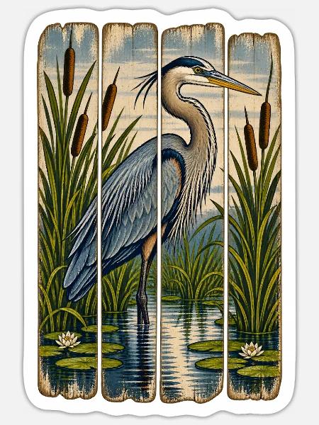 Vintage Great Blue Heron Marsh Wildlife - Sticker Größe S (10 x 10 cm) - Mattweiß