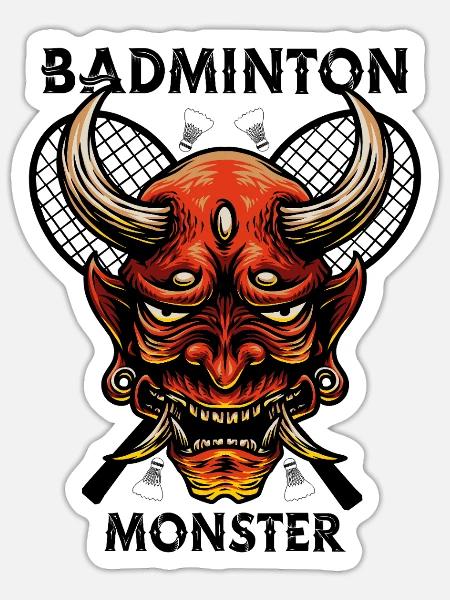 Badminton Monster Graphic - Sticker Größe S (10 x 10 cm) - Mattweiß