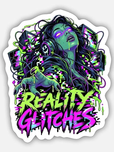 Reality Glitches Neon-Gamerkunst - Sticker Größe S (10 x 10 cm) - Mattweiß