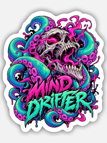 MindDrifter Skull Neon Tentakel - Sticker Größe S (10 x 10 cm) - Mattweiß