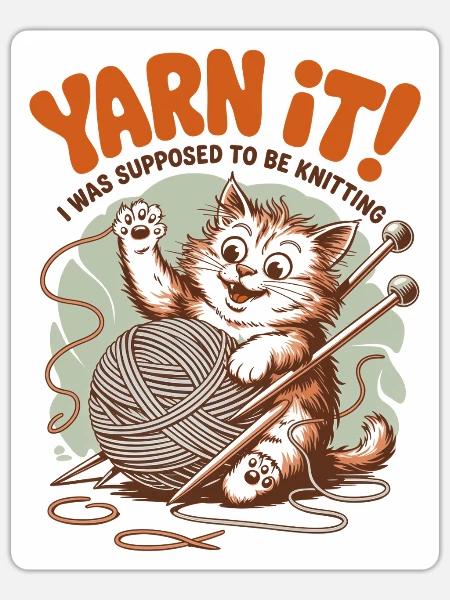 Knitting Lover – Yarn & Stricken Design - Sticker Größe S (10 x 10 cm) - Mattweiß