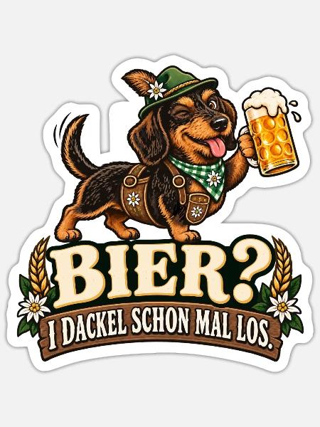 Lustiger Dackel im bayerischen Look - Sticker Größe S (10 x 10 cm) - Mattweiß