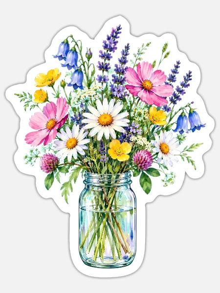 Botanische Wildblumen Wildblume - Sticker Größe S (10 x 10 cm) - Mattweiß
