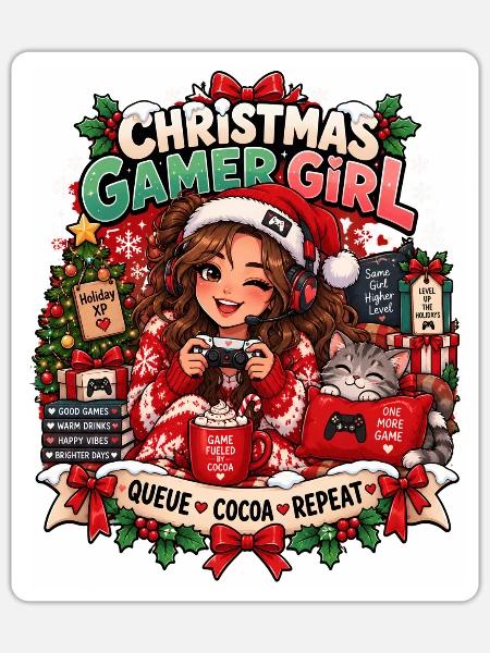 Weihnachts Gamerin Pixelkunst - Sticker Größe S (10 x 10 cm) - Mattweiß