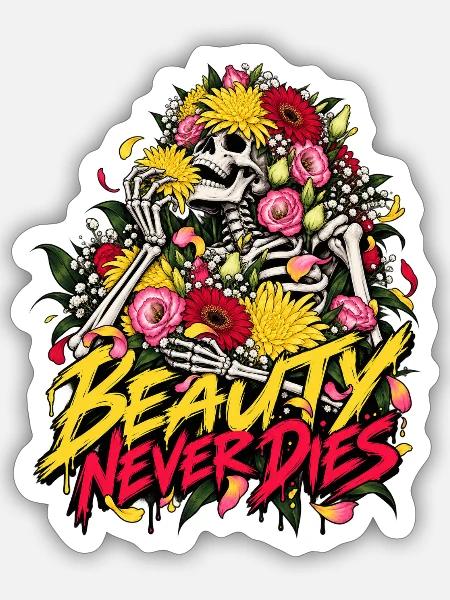 Blumen-Skelett: Schönheit Lebt - Sticker Größe S (10 x 10 cm) - Mattweiß