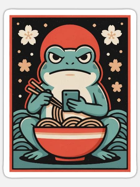 Ramen-Froschschale - Sticker Größe S (10 x 10 cm) - Mattweiß