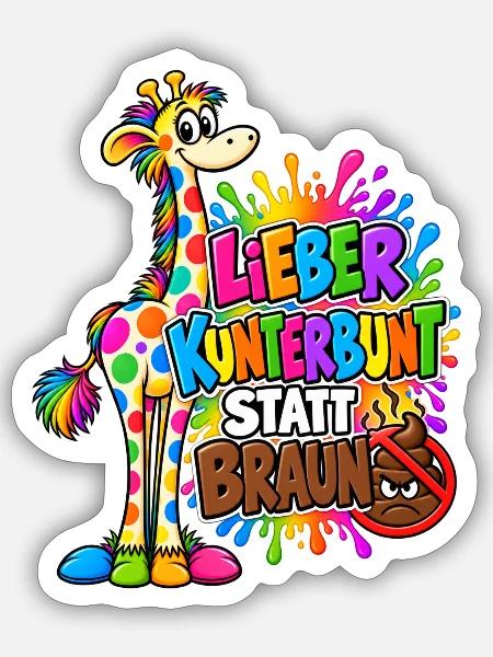 Kunterbunte Giraffe: Kunterbunt statt Braun - Sticker Größe S (10 x 10 cm) - Mattweiß