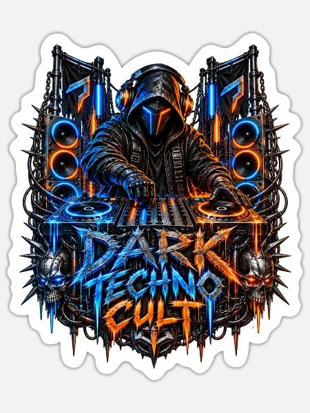 Dark Techno Cult DJ Neon - Sticker Größe S (10 x 10 cm) - Mattweiß
