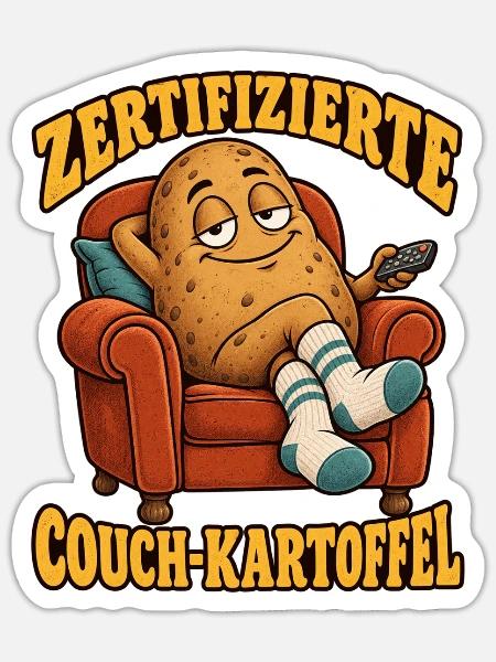 Zertifizierte Couch-Kartoffel – Faulenzer - Sticker Größe S (10 x 10 cm) - Mattweiß