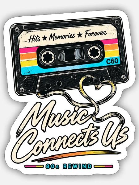 Music Connects Us – 80s Rewind - Sticker Größe S (10 x 10 cm) - Mattweiß