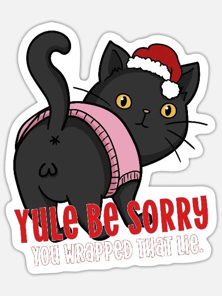 Weihnachtskatze Weihnachtsmütze Weihnachtsmütze Wortspiel Humor Eingewickelt Lüge - Sticker Größe S (10 x 10 cm) - Mattweiß