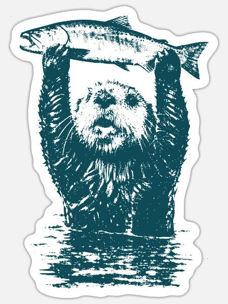 Fischotter Angeln Grosser Fang Fisch - Sticker Größe S (10 x 10 cm) - Mattweiß
