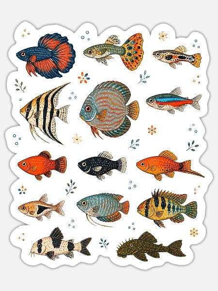 Tropische Fische | Aquarium & Zierfische - Sticker Größe S (10 x 10 cm) - Mattweiß