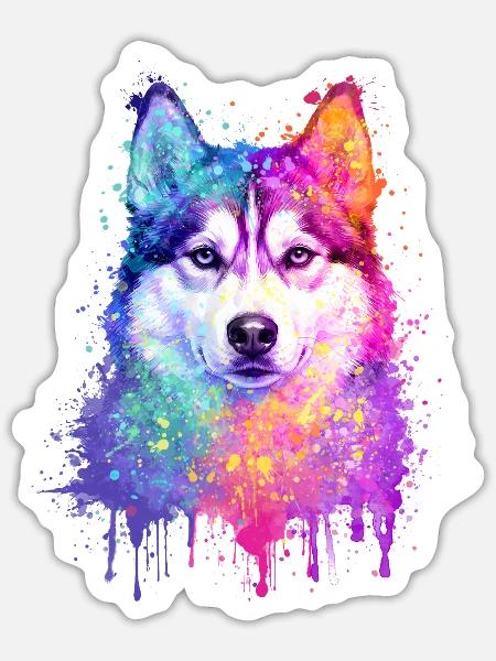 Siberian Husky Aquarell Illustration - Sticker Größe S (10 x 10 cm) - Mattweiß