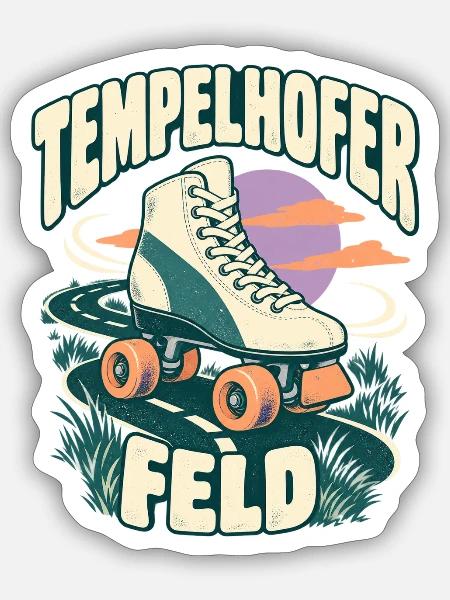 Tempelhofer Feld – Rollschuh im Berliner Retrolook - Sticker Größe S (10 x 10 cm) - Mattweiß
