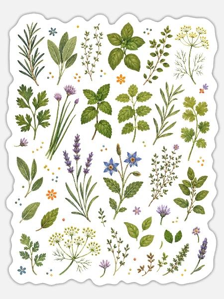 Küchenkräuter | Kräuter & Garten - Sticker Größe S (10 x 10 cm) - Mattweiß