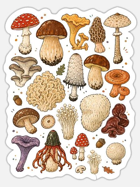Pilze | Mykologie & Wald - Sticker Größe S (10 x 10 cm) - Mattweiß