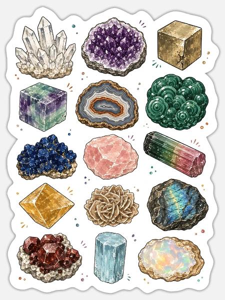 Mineralien | Kristalle & Geologie - Sticker Größe S (10 x 10 cm) - Mattweiß