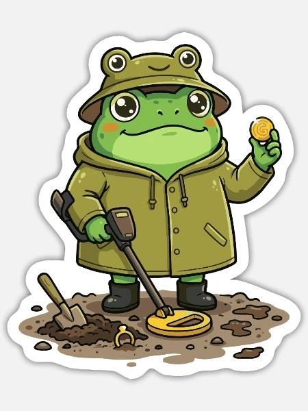 Sondengänger Sondler sondeln DETECTOR-Frog - Sticker Größe S (10 x 10 cm) - Mattweiß