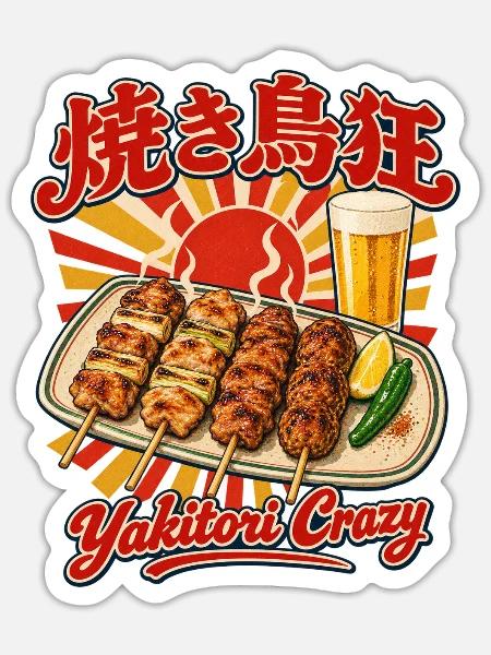 Yakitori Crazy - Sticker Größe S (10 x 10 cm) - Mattweiß