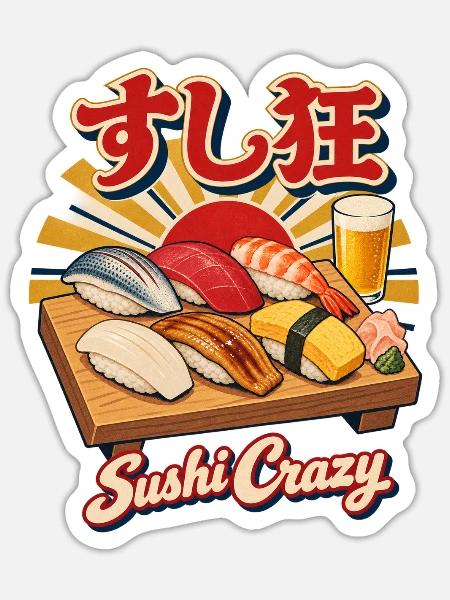 Sushi Crazy - Sticker Größe S (10 x 10 cm) - Mattweiß