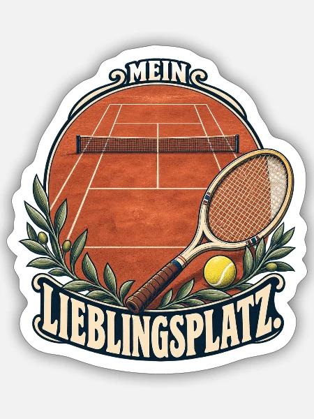 Tennis – Mein Lieblingsplatz im Retro-Stil - Sticker Größe S (10 x 10 cm) - Mattweiß