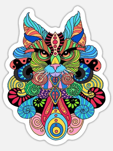 Chat_Mandala - Sticker Größe S (10 x 10 cm) - Mattweiß