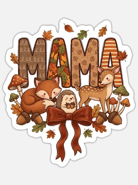 Waldherbst Mama Fuchs & Reh - Sticker Größe S (10 x 10 cm) - Mattweiß