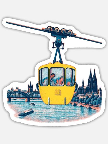 Kölner Seilbahn Risograph - Sticker Größe S (10 x 10 cm) - Mattweiß