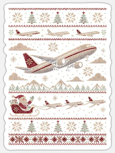 Weihnachtspullover mit Flugzeugmotiv - Sticker Größe S (10 x 10 cm) - Mattweiß