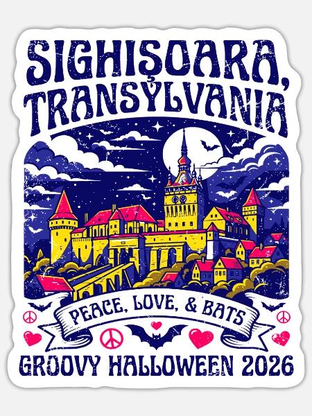 Sighisoara Transylvania Groovy Halloween Bats - Sticker Größe S (10 x 10 cm) - Mattweiß
