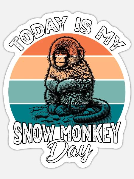 Schneeaffe Snow Monkey - Sticker Größe S (10 x 10 cm) - Mattweiß