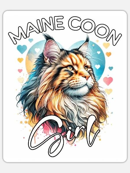 Maine Coon Mädchen Maine Coon - Sticker Größe S (10 x 10 cm) - Mattweiß